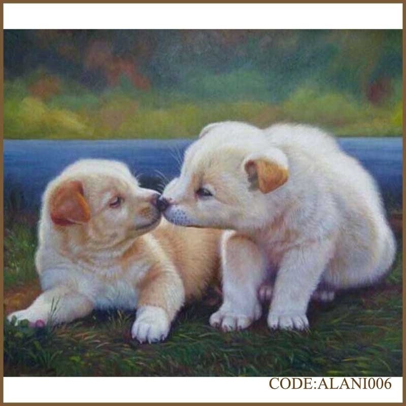 Handmade hot sale pet dog portrait oil painting of love for home decoration