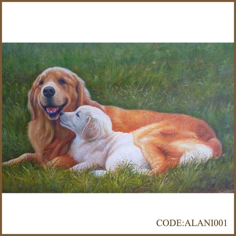 Handmade hot sale pet dog portrait oil painting of love for home decoration