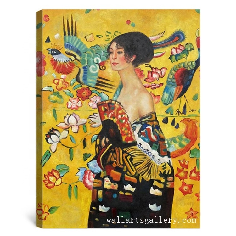 Lady with Fan by Gustav Klimt handmade oil painting reproduction on canvas for wall art decor