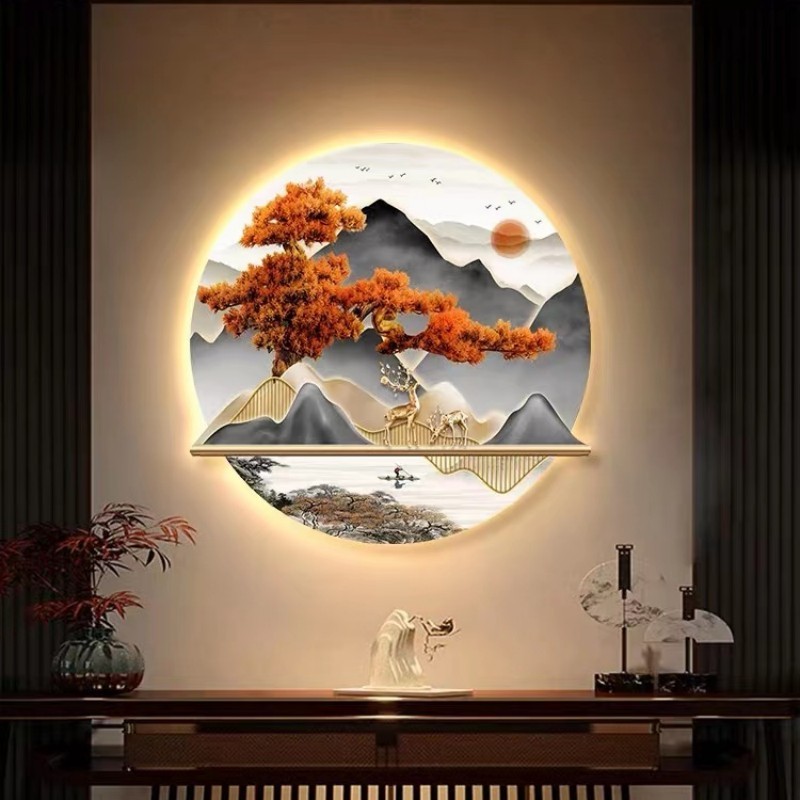 ArtUnion Landscape fortune Modern luxury 3D  UV Printing Crystal porcelain Painting wall art with led for living home decoration