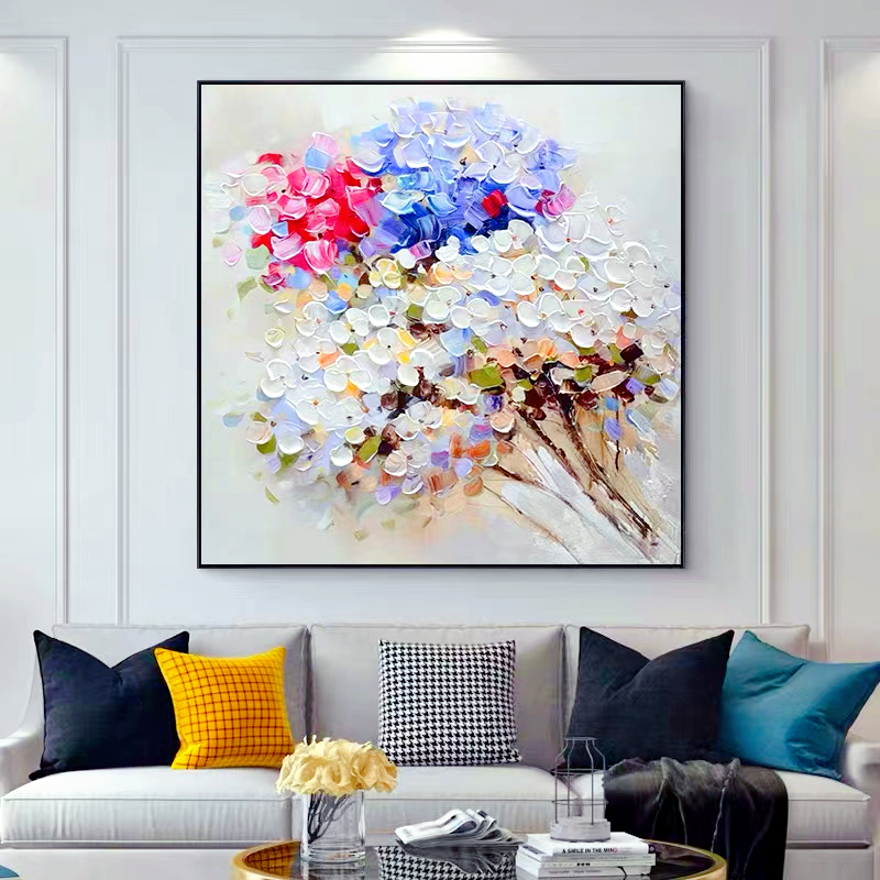 ArtUnion Hand painted oil painting Hydrangea happy loving flower decorative painting texture wall art home decoration bedroom