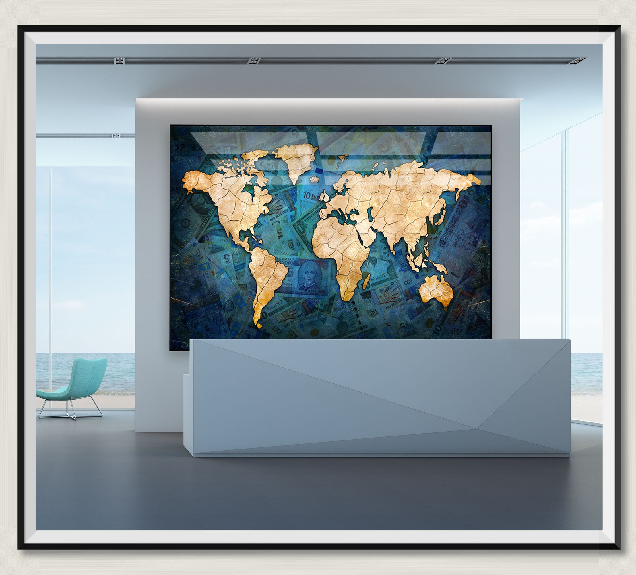 POP Art Abstract Money World Map Printed Wall Decor Acrylic Crystal Porcelain Paintings