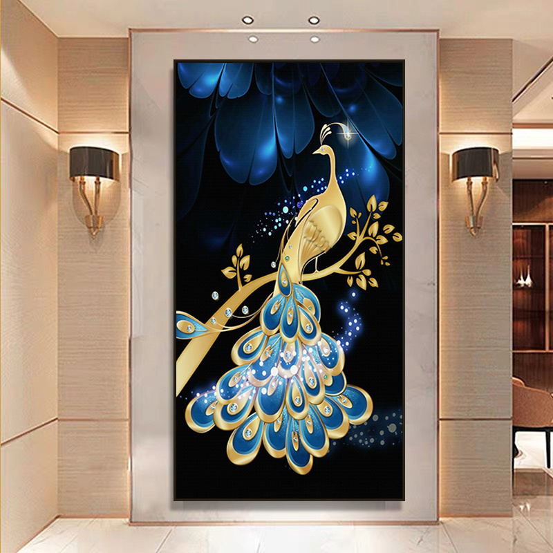 Living room decoration painting modern minimalist background wall peacock abstract art crystal porcelain painting