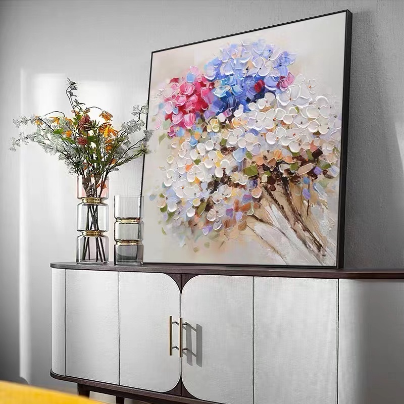 ArtUnion Hand painted oil painting Hydrangea happy loving flower decorative painting texture wall art home decoration bedroom