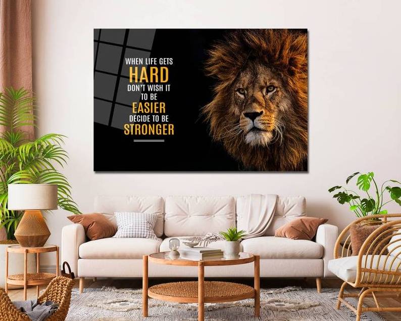 Lion Motivational Quote - acrylic glass and Metal wall art - luxury wall home decor for living room office bedroom