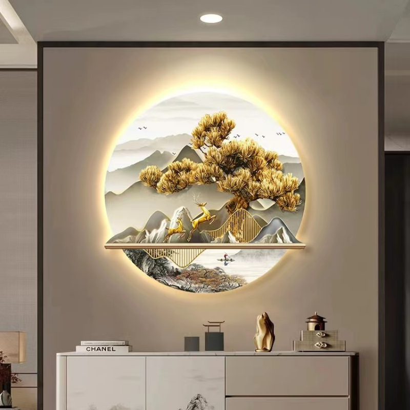 ArtUnion Landscape fortune Modern luxury 3D  UV Printing Crystal porcelain Painting wall art with led for living home decoration