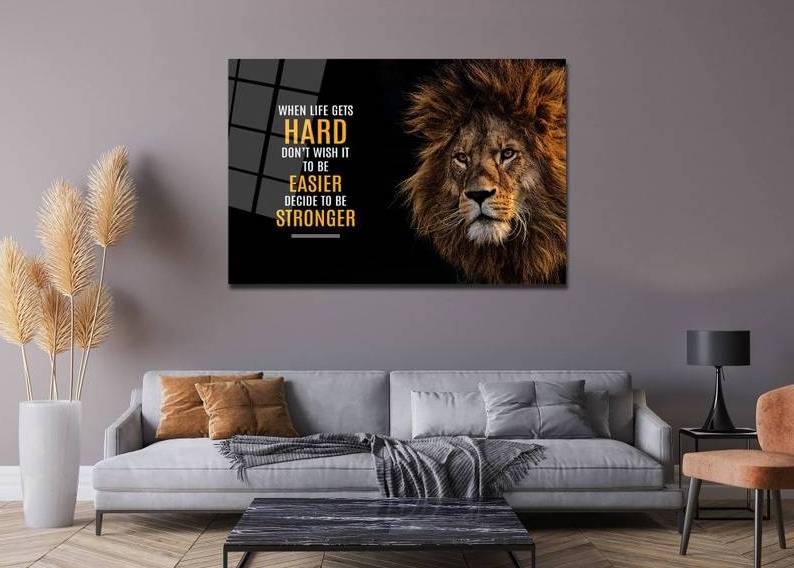 Lion Motivational Quote - acrylic glass and Metal wall art - luxury wall home decor for living room office bedroom