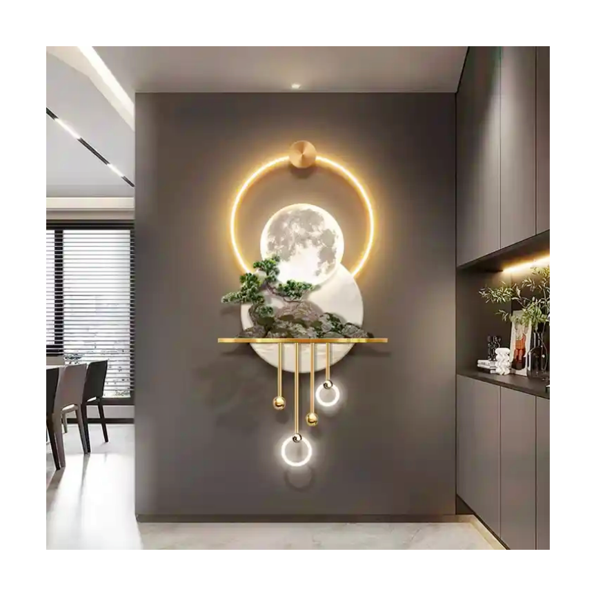 Modern Luxury Newest LED 3D home wall decoration with artificial tree Metal art acrylic Light landscape animal paintings