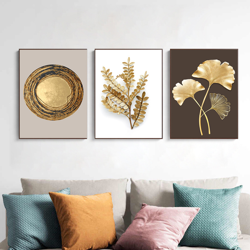 Abstract Golden Leaf Canvas Poster Painting Modern Wall Art Print Decorative Picture Nordic Style Living Room Home Decor