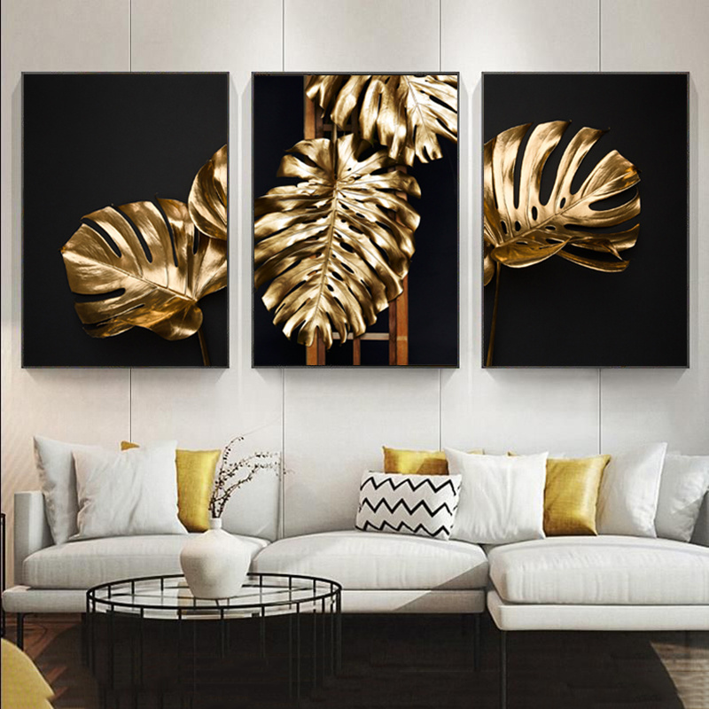 Abstract Golden Leaf Canvas Poster Painting Modern Wall Art Print Decorative Picture Nordic Style Living Room Home Decor