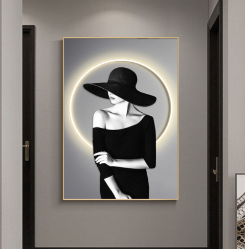 ArtUnion luxury modern Led illuminated light Crystal porcelain portrait larged wall art decoration for home decor