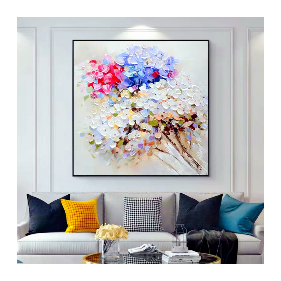 ArtUnion Hand painted oil painting Hydrangea happy loving flower decorative painting texture wall art home decoration bedroom