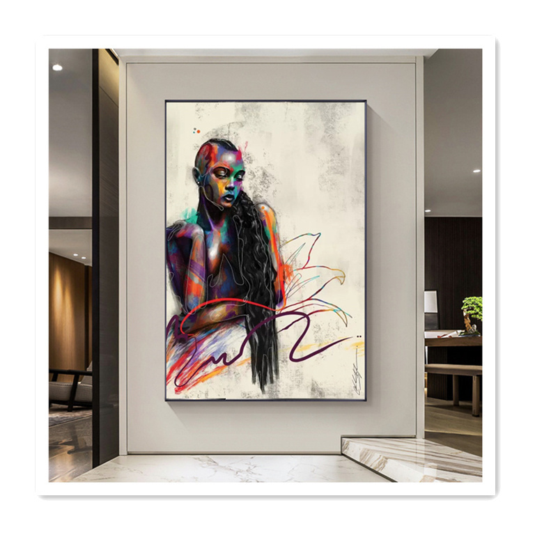 Canvas Painting Abstract African Woman Wall Art Plant Flower Girl Poster Print Wall Picture for Bedroom Home Interior Decoration