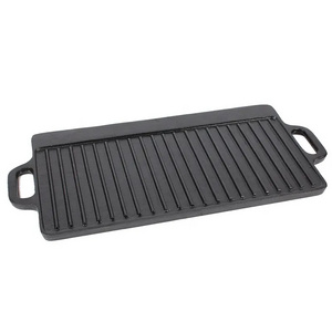 Rectangle 50.4cm Vegetable Oil Cast Iron Grill Pan,Double side Reversible Griddle BBQ Grill pan