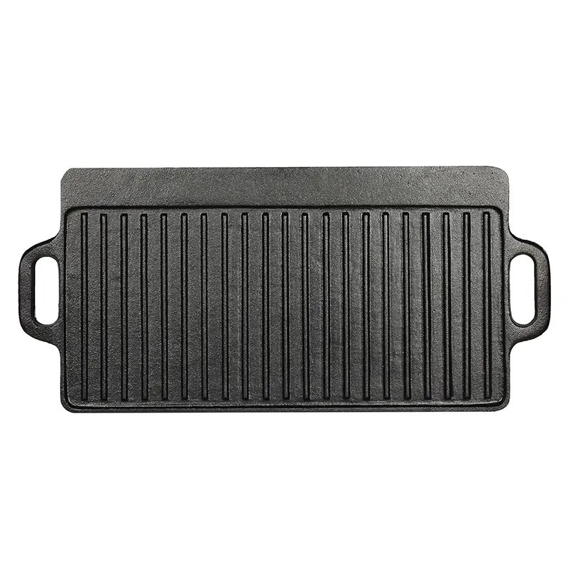 Rectangle 50.4cm Vegetable Oil Cast Iron Grill Pan,Double side Reversible Griddle BBQ Grill pan