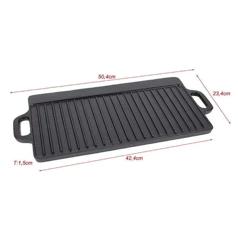 Rectangle 50.4cm Vegetable Oil Cast Iron Grill Pan,Double side Reversible Griddle BBQ Grill pan