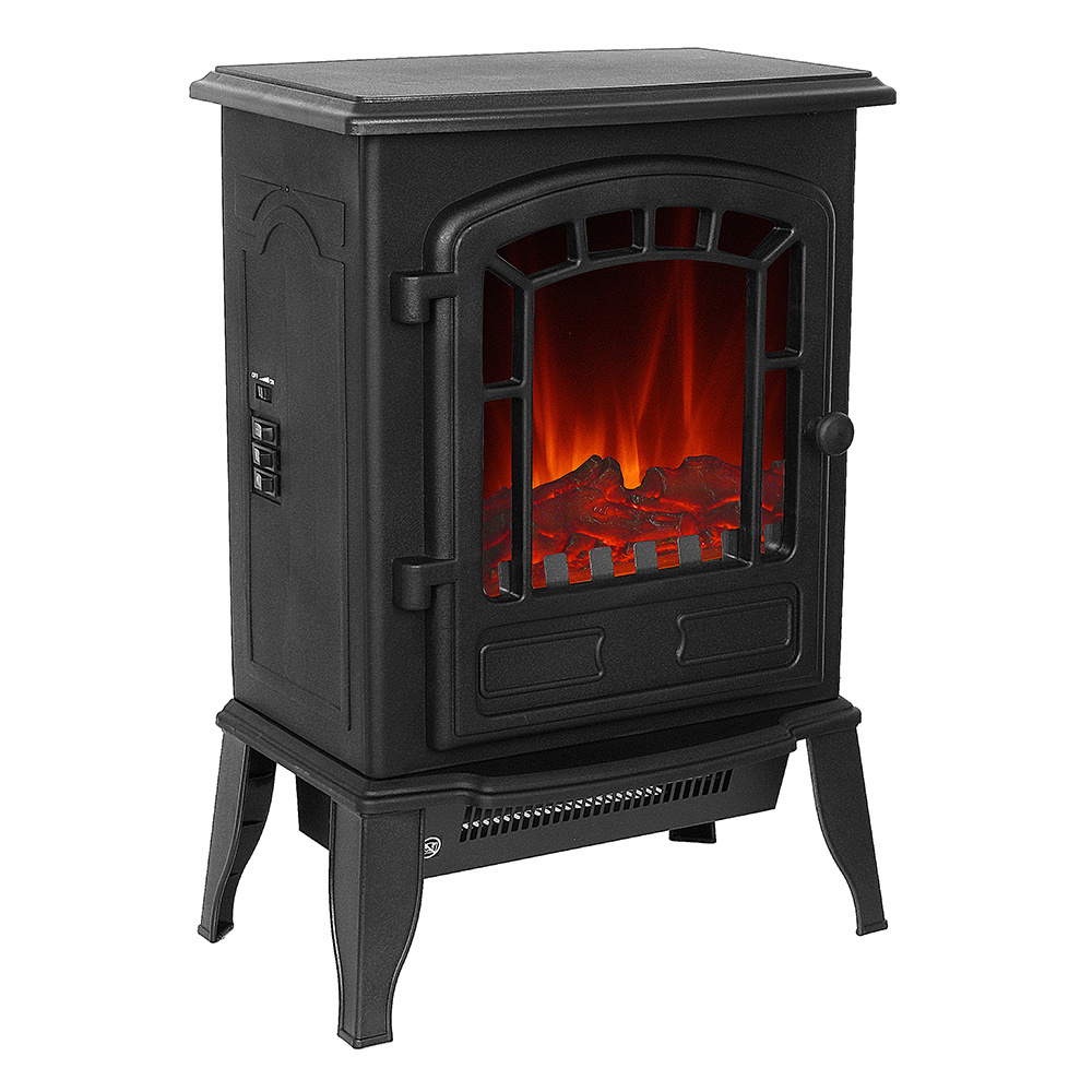 Black 15inch FreeStanding Room Mini Electric Ceramic PTC LED Fireplace Portable Space Stove Heater