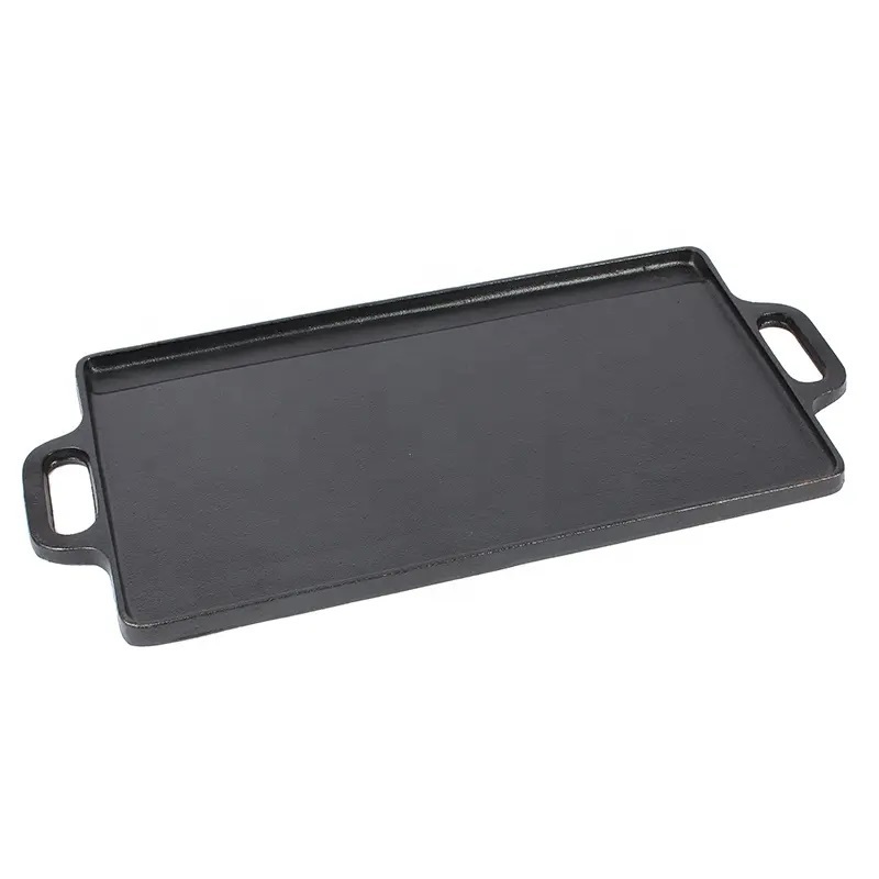 Rectangle 50.4cm Vegetable Oil Cast Iron Grill Pan,Double side Reversible Griddle BBQ Grill pan