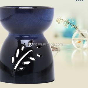 Classic Leaf Carving Blue Ceramic Essential Oil Burner Candle Aromatherapy Furnace Incense Burner