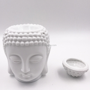 Buddha Head Aromatherapy Oil Holder, White Ceramic Candle Holder Oil Burner Small Size