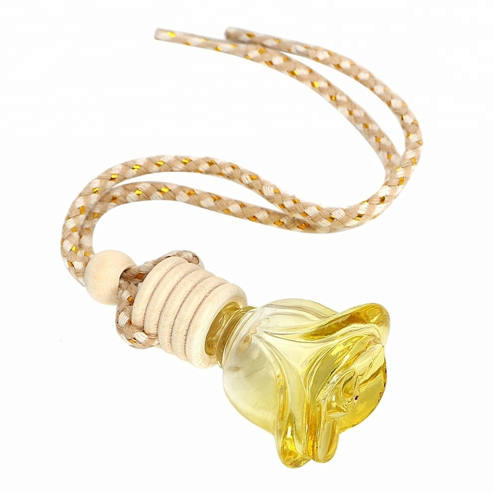 Glass Car Perfume Bottle For Essential Oils Auto Ornament Flower Shape Perfume Pendant Hanging Car-styling Air Freshener