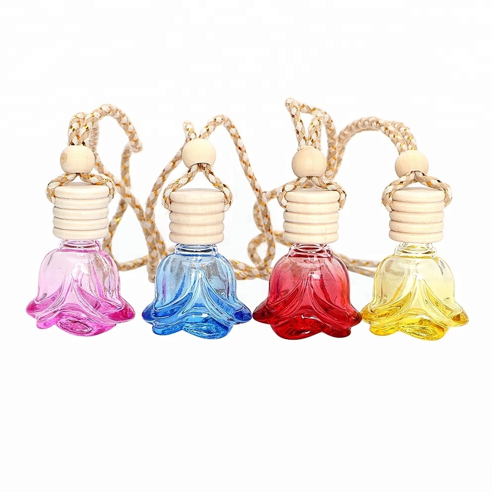 Glass Car Perfume Bottle For Essential Oils Auto Ornament Flower Shape Perfume Pendant Hanging Car-styling Air Freshener