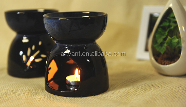 Classic Leaf Carving Blue Ceramic Essential Oil Burner Candle Aromatherapy Furnace Incense Burner