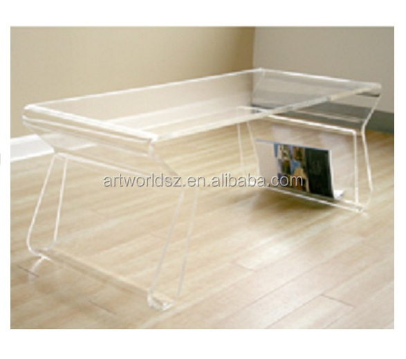 ARTWORLD China Factory Bsci Furniture Modern Minimalist Glass Table Top Plastic Base Rectangle Acrylic Clear Dining Table