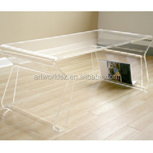 ARTWORLD China Factory Bsci Furniture Modern Minimalist Glass Table Top Plastic Base Rectangle Acrylic Clear Dining Table