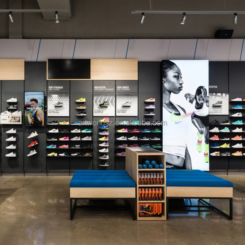 Artworld Displays Retail Shoes Shop Free Design Idea,New Sport Slatwall Shoe Display,Wooden Shoe Display Rack