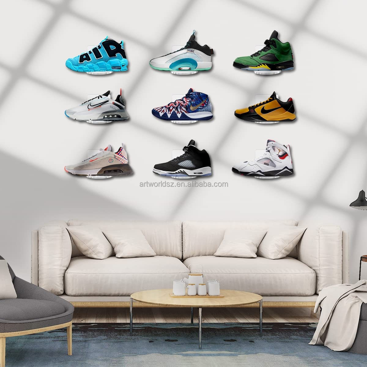 Artworld Displays Clear Acrylic Houseables Shoe Display Shelves, Floating Wall Sneaker Rack, Sneakers Shelf Storage Float Shoes