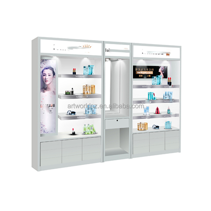 Artworld Displays Customized Factory Supermarket Display Shelves Metal and Wooden Display Rack Cosmetics Shoe Store Showcase