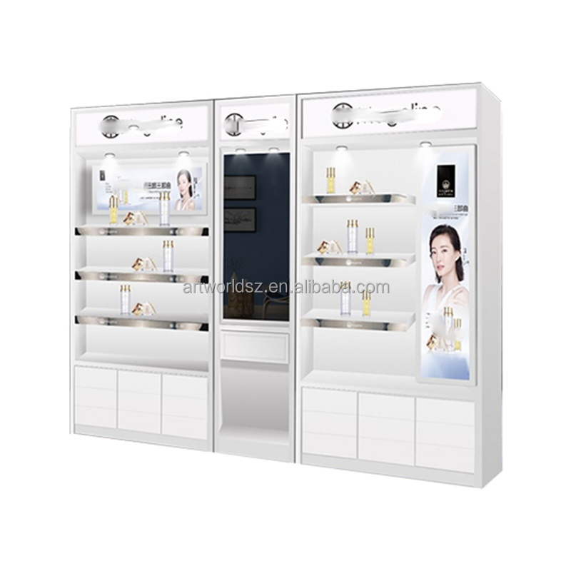 Artworld Displays Customized Factory Supermarket Display Shelves Metal and Wooden Display Rack Cosmetics Shoe Store Showcase