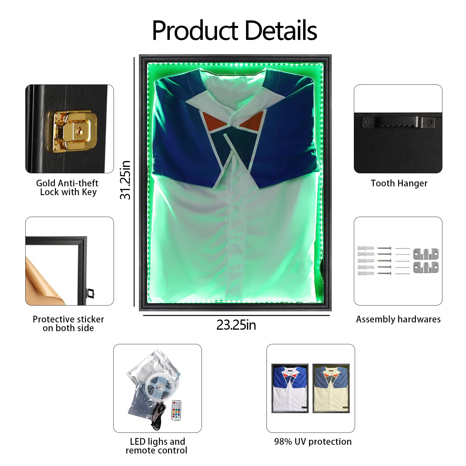 Jersey Shadow Box with LED Light Lockable Acrylic Wall Mount Display Case for Football Baseball Jersey Frame Display Case