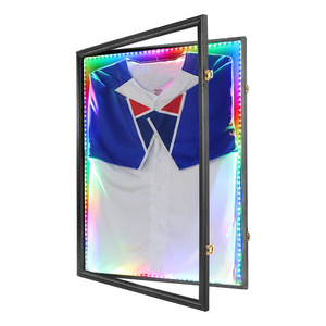 Jersey Shadow Box with LED Light Lockable Acrylic Wall Mount Display Case for Football Baseball Jersey Frame Display Case