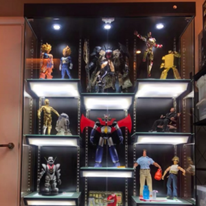 retail store toy figure display cases wood with tempered glass action figures display case for showroom shop