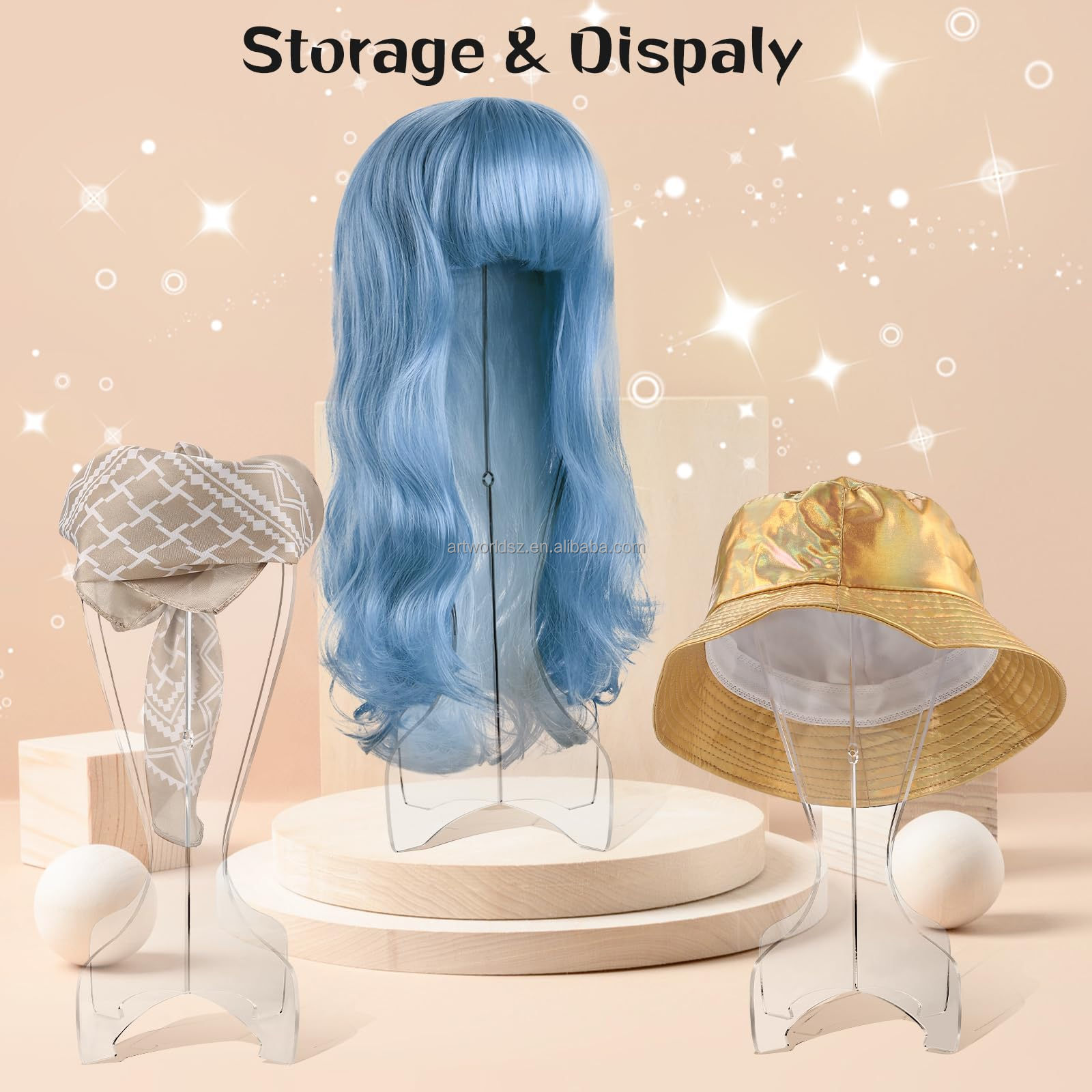 ARTWORLD Customized Clear Acrylic Hat Display Holder Wig Display Rack Pedestal Riser Stands Display