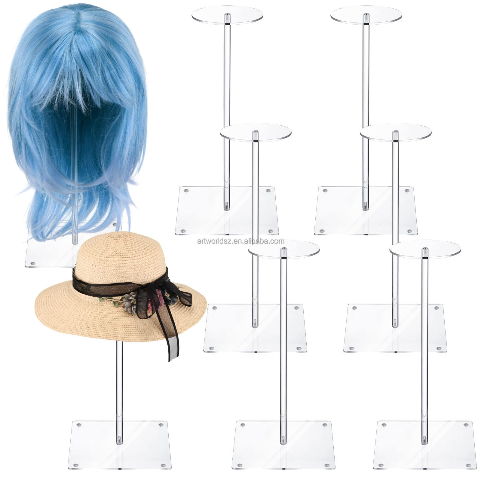 ARTWORLD Customized Clear Acrylic Hat Display Holder Wig Display Rack Pedestal Riser Stands Display