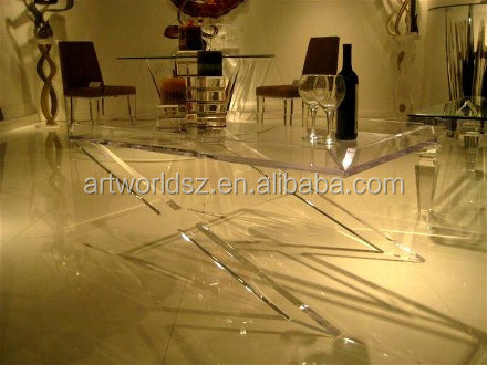 ARTWORLD China Factory Bsci Furniture Modern Minimalist Glass Table Top Plastic Base Rectangle Acrylic Clear Dining Table