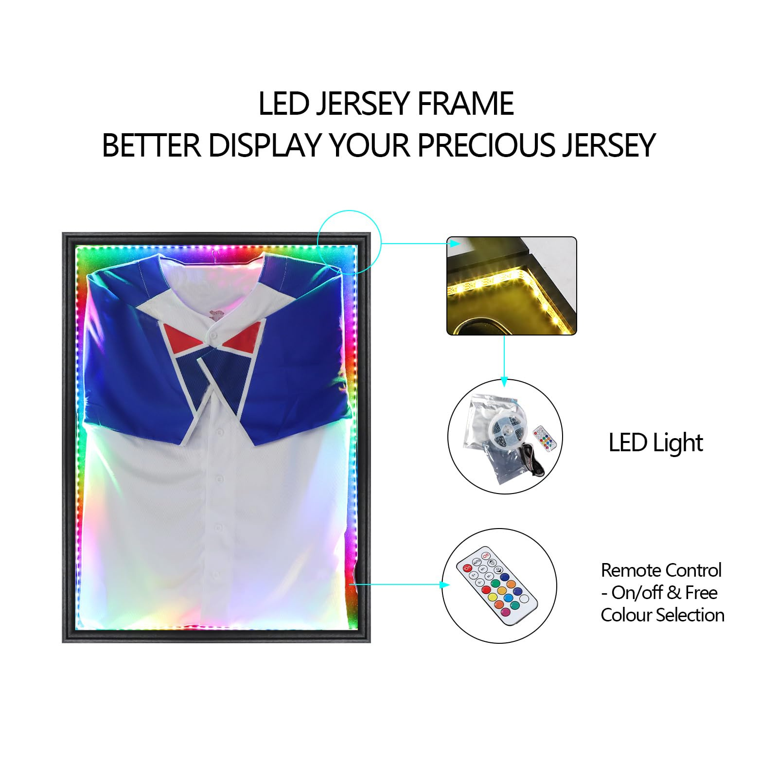 Jersey Shadow Box with LED Light Lockable Acrylic Wall Mount Display Case for Football Baseball Jersey Frame Display Case