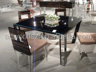 ARTWORLD China Factory Bsci Furniture Modern Minimalist Glass Table Top Plastic Base Rectangle Acrylic Clear Dining Table