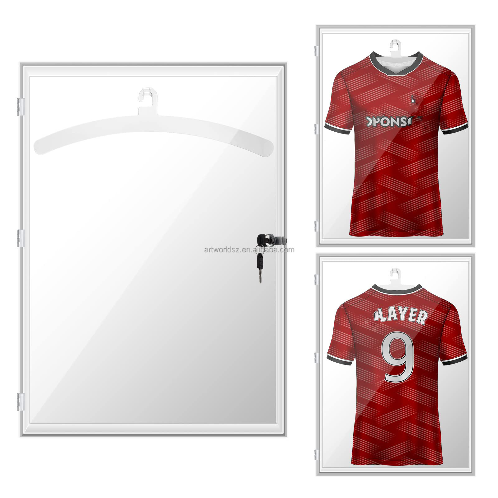 Artworld Displays Large Size Hanger Wall Mount Option Jersey Display Frame Case For Baseball Basketball Football Sport Shirt