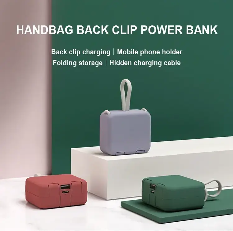 2024 new products 4000mah power bank built in cable portable battery powerbank as a back clip phone holder phone charger case