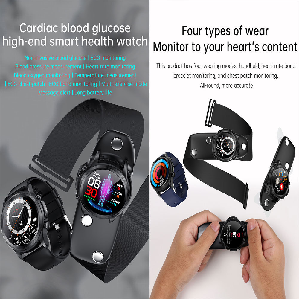 Newest Smart watch 9 diabetic non -invasive blood pressure glucose test ECG meter monitor measuring smart watches diabetes