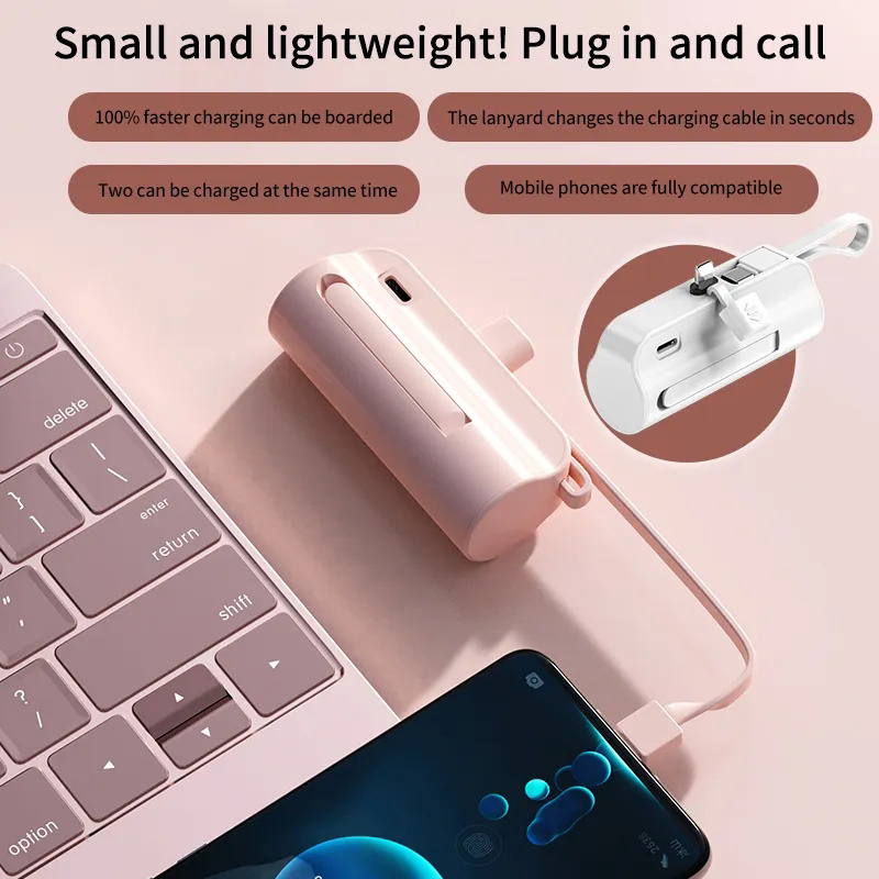 2024 New products Mini Pocket Power Bank 5000mAh Portable Charger 10W Output Emergency Small Easy Carrier Backup Charger Case