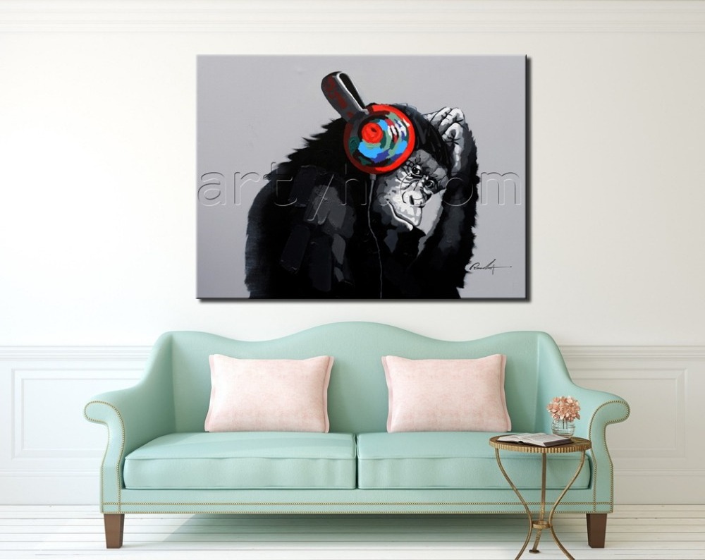 Pop Art Painting Animal Music Designs Wall Decor Monkey Oil Painting Cattle Canvas Art for Living Room Kid Bedroom Nursery