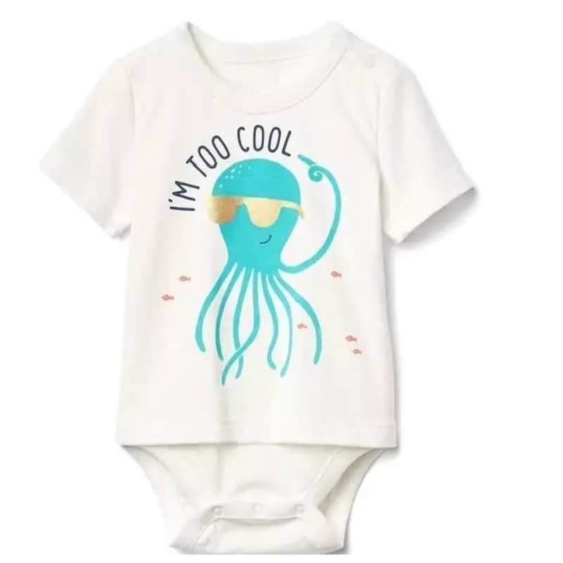 Baby bubble romper with foil printed octopus 100% organic toddler kids baby jumpsuits newborn bodysuit sleepwear