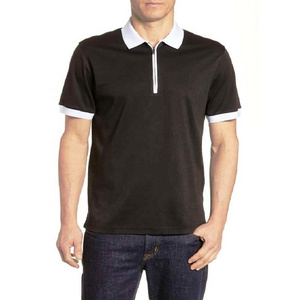 Half zip placket men's polo shirt with contrast collar 100% cotton pique zipper placket polo t shirt