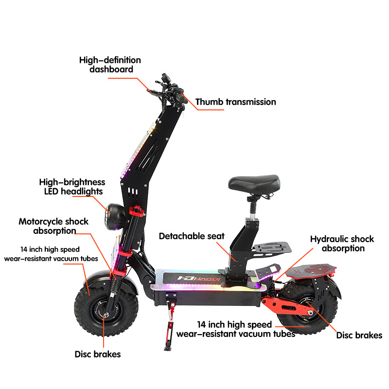 EU Stock 14 Inch Front And Rear Shock Absorption 100km/h Off-Road Electric Scooter With Disc Brakes