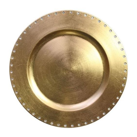 Top Standard Quality Round Charger Plate With Hard Embossed Border Antique Gold Coated Handmade Craft Charger Dish Plate